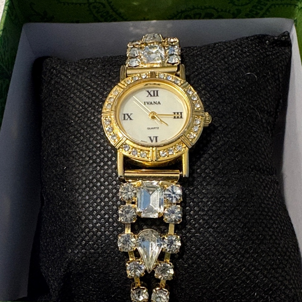 Gold Women's Watch with Crystal Accents
